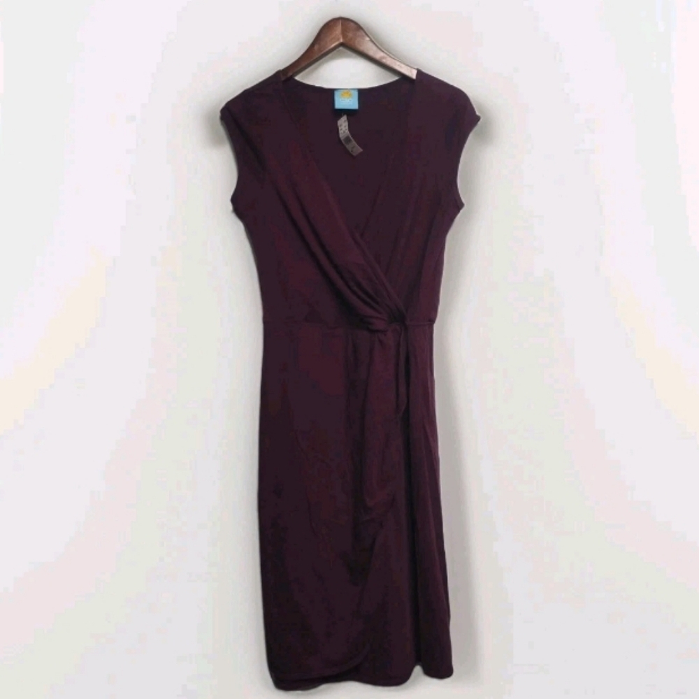 NWT $84 C&C California Faux Wrap Cotton Burgundy Plum Dress